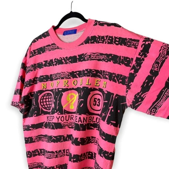 No Problem  Vintage 90's Men's/Unisex Pink & Black Short Sleeve Tee Shirt - Picture 3 of 7
